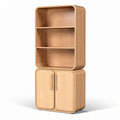**Modern Wooden Bookshelf with Double Doors and Open Shelves**