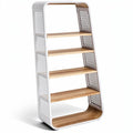 **Modern Open-Concept Wooden and Metal Bookshelf for Stylish Storage**