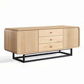 **Modern Minimalist Wooden Console Table with Ribbed Design and Metal Base**