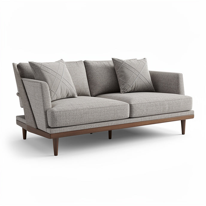 **Modern Grey Sofa with Accent Cushions**