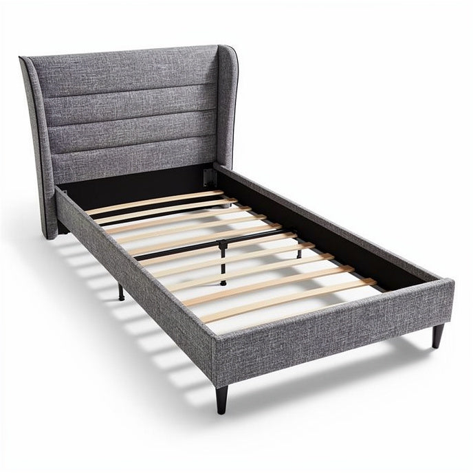 **Modern Upholstered Platform Bed Frame with Wooden Slats**